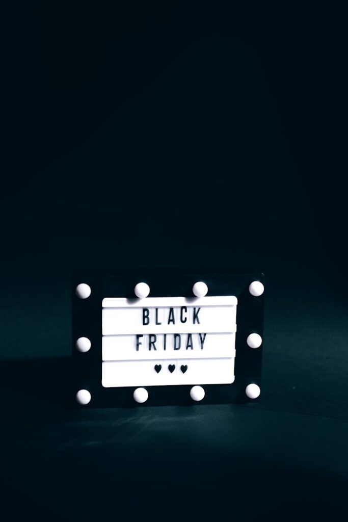 Illuminated lightbox displaying 'Black Friday' against a dark background. Perfect for promotions and sales.